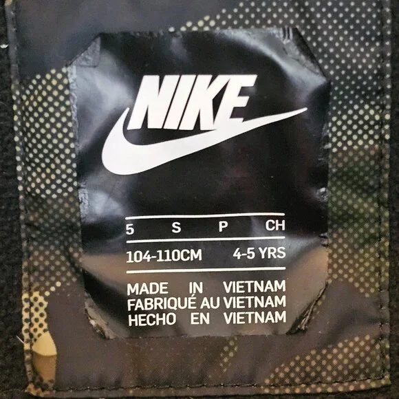 Nike Puffer Jacket Youth Small 4-5 Black Green Camouflage Kids Hoodie Vest Coat - Picture 3 of 10